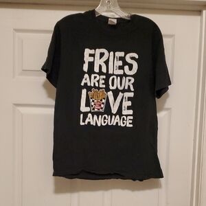 Kids Black Long Sleeve Tee with 'Fries Are Our Love Language' Graphic
